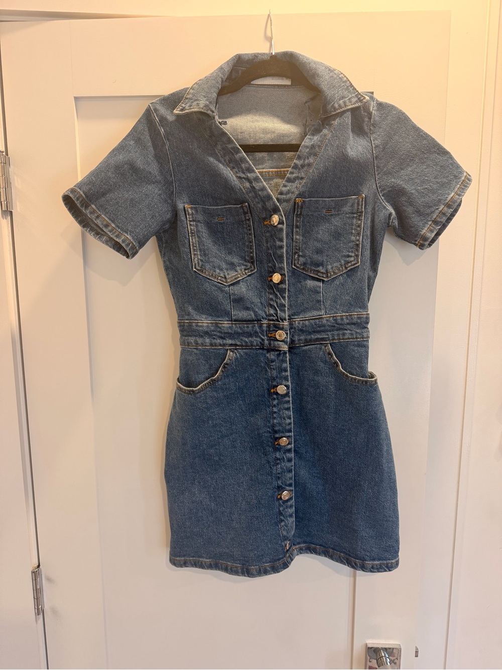Zara Blue Denim Short-Sleeve Button Dress